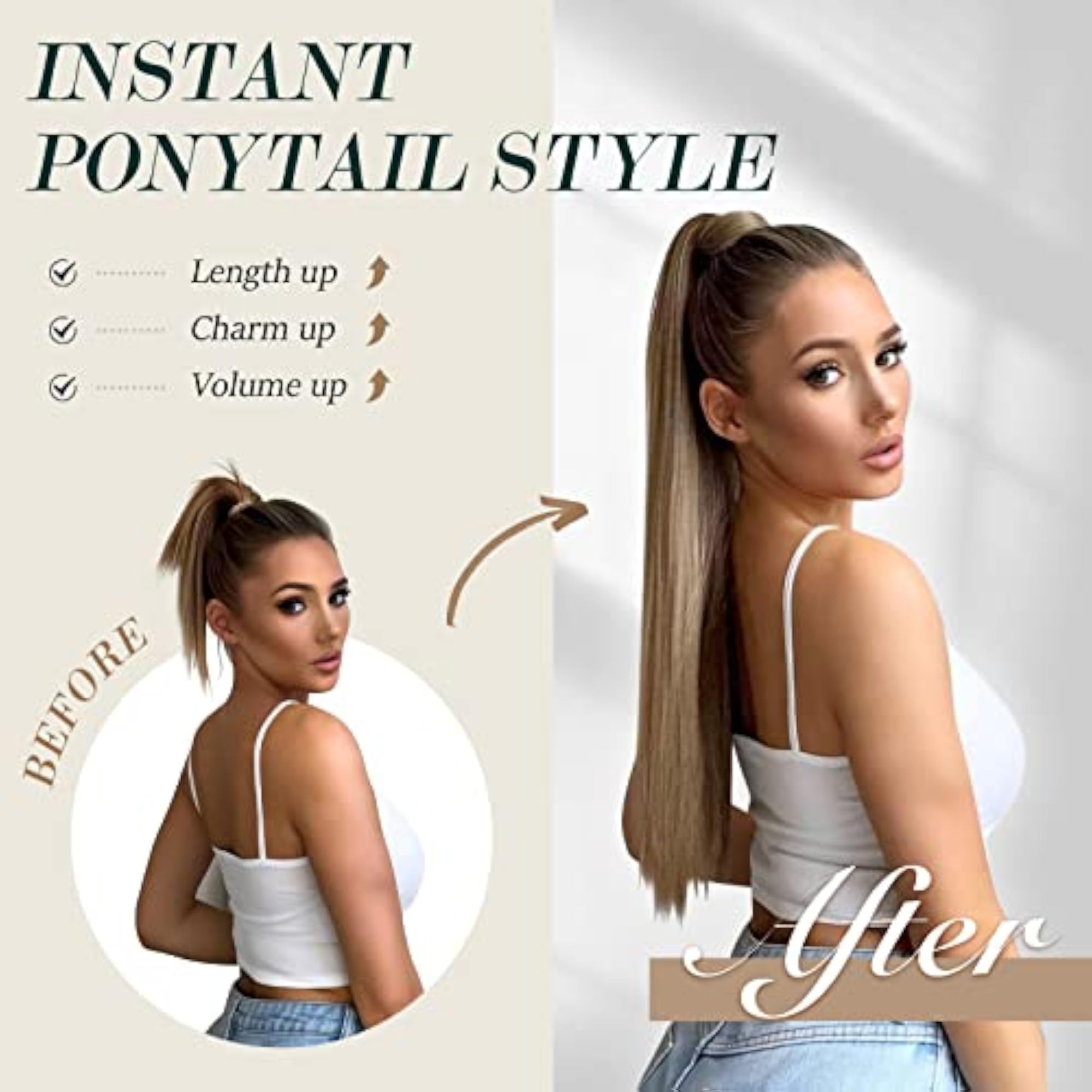 Straight Ponytail Extensions 28 Inch Long Wrap Around Synthetic Hair Piece